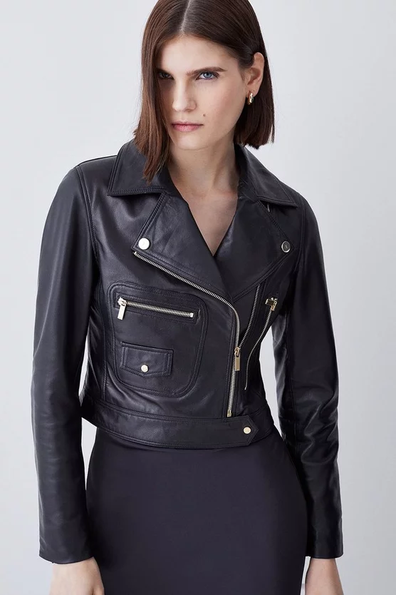 Coupon π₯° Karen Millen Leather Pocket Detail Biker Jacket π - Image 2