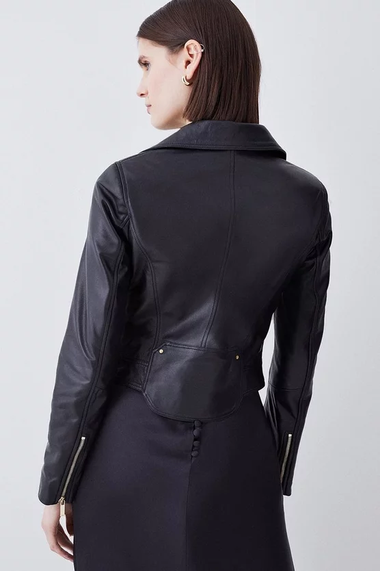 Coupon π₯° Karen Millen Leather Pocket Detail Biker Jacket π - Image 3