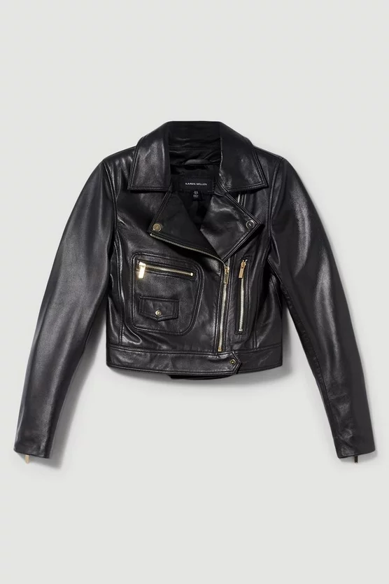 Coupon π₯° Karen Millen Leather Pocket Detail Biker Jacket π - Image 4