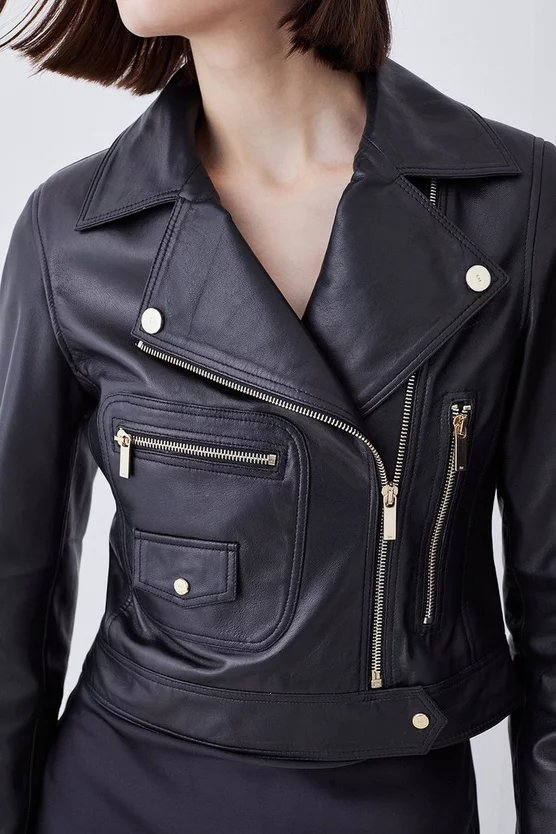 Coupon π₯° Karen Millen Leather Pocket Detail Biker Jacket π - Image 5