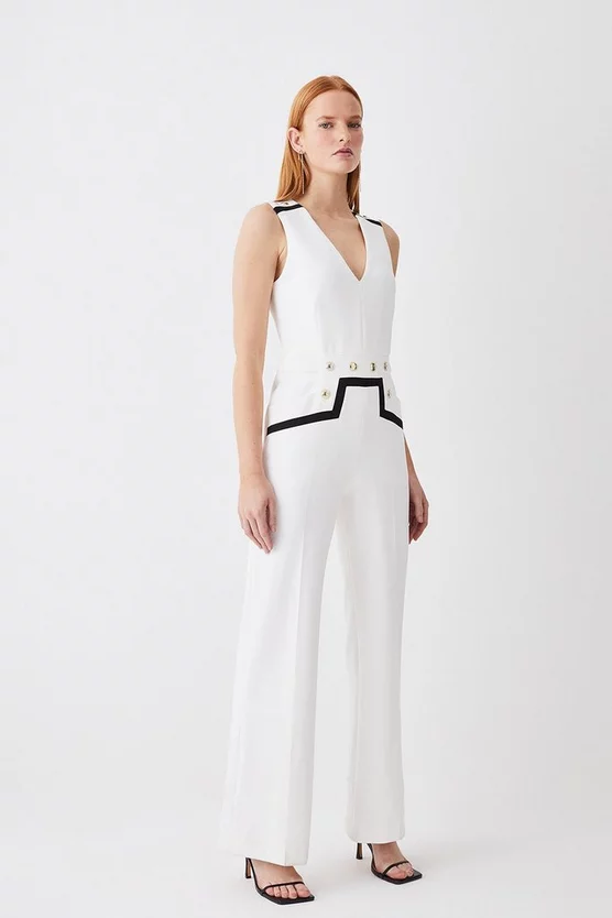 Cheap π― Karen Millen Compact Stretch Nautical Wide Leg Jumpsuit π₯