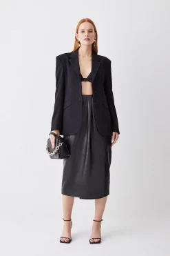 Cheapest π₯° Karen Millen Leather Drape Detail Pencil Midi π Skirt π