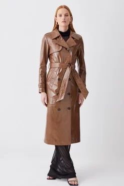 New 🤩 Karen Millen Patent Leather Trench 🧥 Coat - camel 🔥
