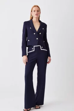 Flash Sale π₯ Karen Millen Compact Stretch Nautical Button Front Wide Leg Trouser - navy β¨