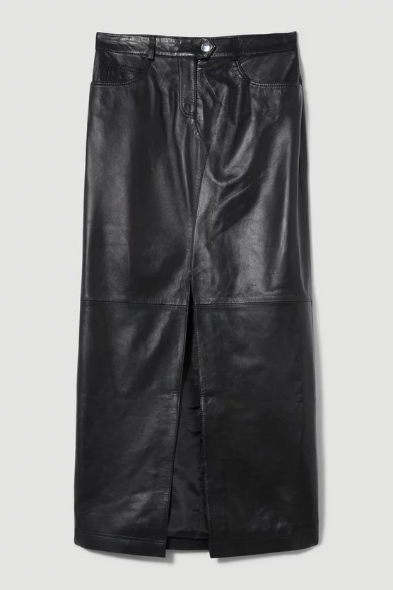 Promo β€οΈ Karen Millen Leather 5 Pocket Maxi π Skirt - black β€οΈ - Image 4