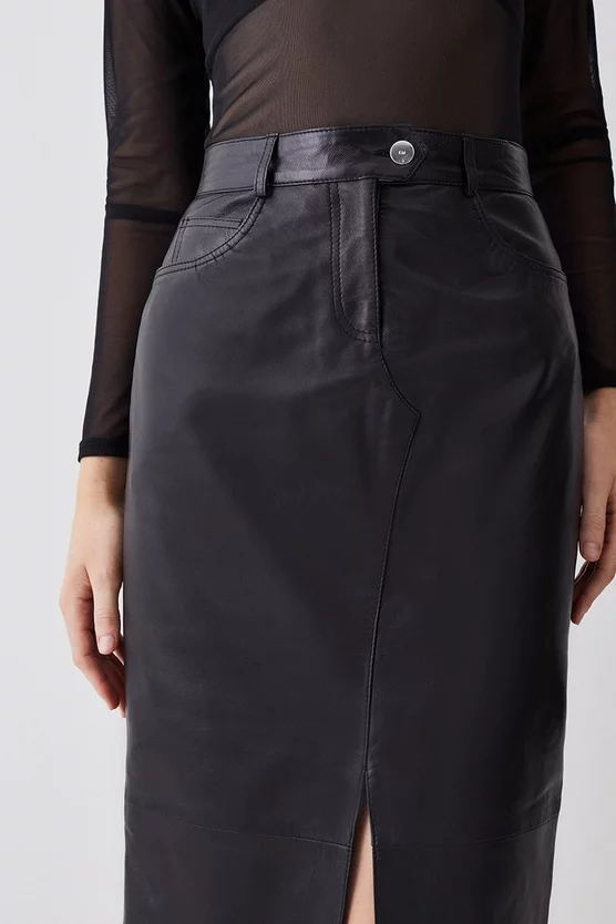 Promo β€οΈ Karen Millen Leather 5 Pocket Maxi π Skirt - black β€οΈ - Image 5