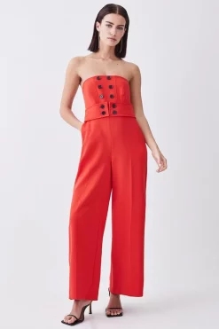 Promo ✨ Karen Millen Petite Compact Stretch Tux Bandeau Wide Leg Jumpsuit - red ⌛