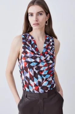 Wholesale π Karen Millen Georgette Geo Printed Cowl Neck Woven Blouse π