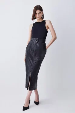 Promo π₯° Karen Millen Leather Belted Maxi π Skirt β¨