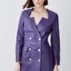 Promo 🎉 Karen Millen Tall Leather Double Breasted Blazer Notch Neck Mini 👗 Dress - violet ❤️