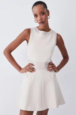 Promo 𧨠Karen Millen Tall Ponte & Faux Leather A Line Flippy Mini π Dress - light beige β€οΈ