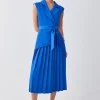 Top 10 😀 Karen Millen Petite Military Pleat Short Sleeve Midi 👗 Dress - cobalt 😉