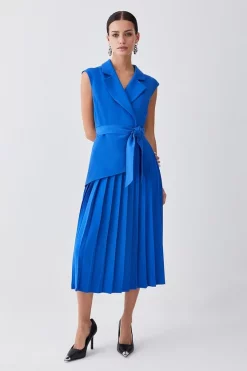 Top 10 😀 Karen Millen Petite Military Pleat Short Sleeve Midi 👗 Dress - cobalt 😉
