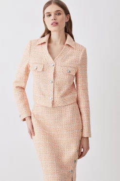 Best deal β¨ Karen Millen Tweed Pocket Crop Jacket - orange π