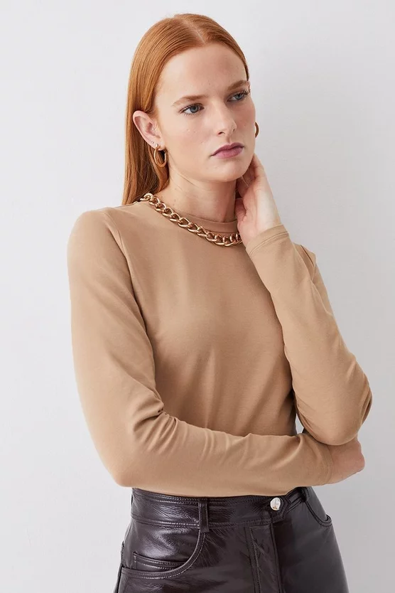 Best Sale β€οΈ Karen Millen Long Sleeve Cotton Crew Neck T-shirt π - Image 2