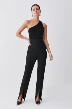 Coupon 👍 Karen Millen Petite Compact Stretch High Rise Split Hem Trouser - black 🛒