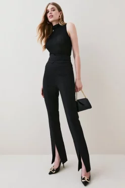 Deals 🛒 Karen Millen Tall Compact Stretch High Rise Split Hem Trouser - black 🧨