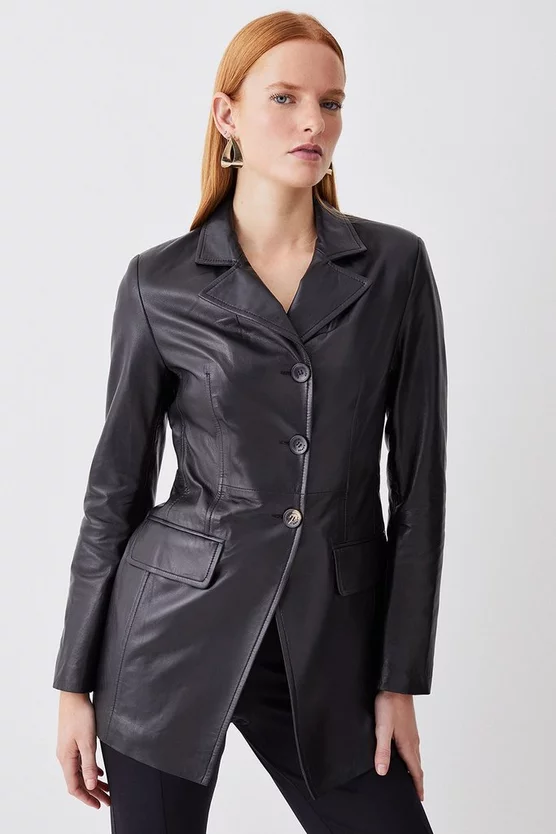 Best Pirce π Karen Millen Leather Single Breasted Tailored Blazer π₯°