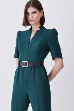 Outlet 👏 Karen Millen Compact Stretch Forever Belt Jumpsuit - forest 🌟