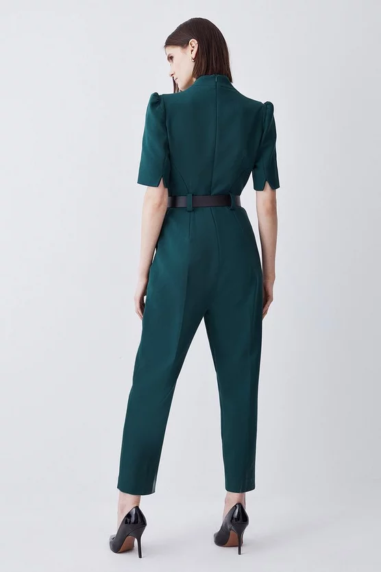 Outlet 👏 Karen Millen Compact Stretch Forever Belt Jumpsuit - forest 🌟 - Image 3