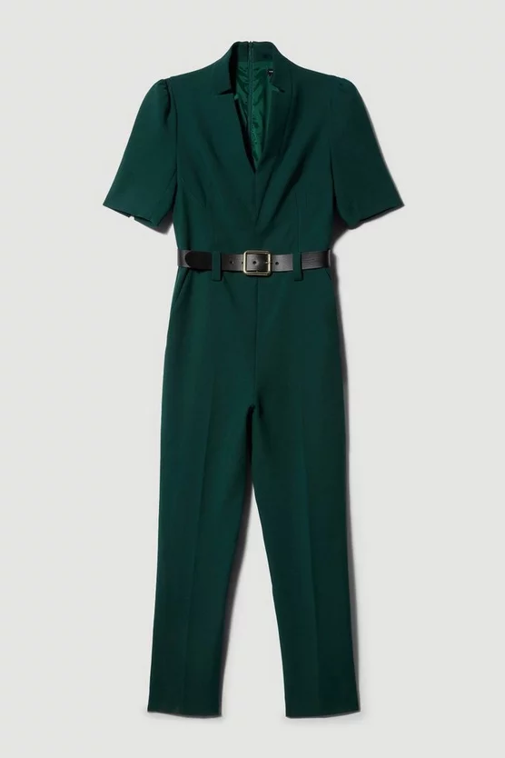 Outlet 👏 Karen Millen Compact Stretch Forever Belt Jumpsuit - forest 🌟 - Image 4