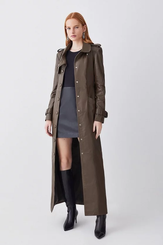 Best reviews of π Karen Millen Leather Maxi Trench π§₯ Coat - military green β - Image 2