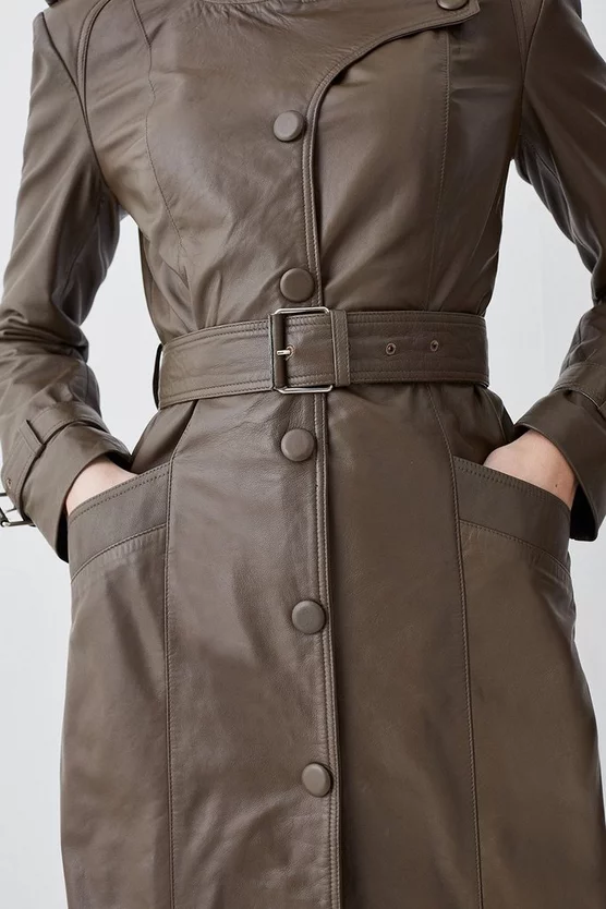 Best reviews of π Karen Millen Leather Maxi Trench π§₯ Coat - military green β - Image 7
