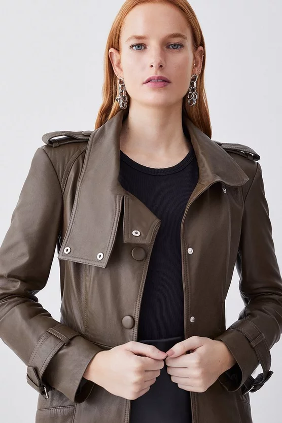 Best reviews of π Karen Millen Leather Maxi Trench π§₯ Coat - military green β - Image 8