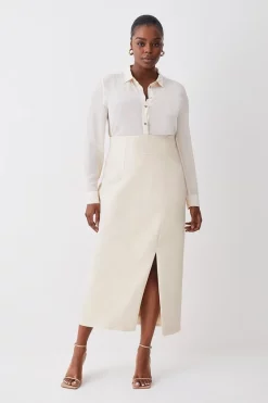 Wholesale 🔥 Karen Millen Plus Size Compact Stretch Corset Seamed Midi 👗 Skirt - cream 😉