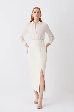 Brand new 🌟 Karen Millen Petite Compact Stretch Corset Seamed Midi 👗 Skirt - cream 😍