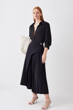Discount β€οΈ Karen Millen Buckle Detail Pleated Midi π Skirt π