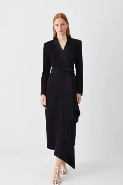 New ⌛ Karen Millen Drape Belted Long Sleeve Soft Tailored Midi 👗 Dress 🧥 Coat 🎉