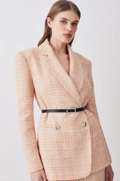 Hot Sale ✨ Karen Millen Tweed Oversized Belted Double Breasted Blazer - orange ✨