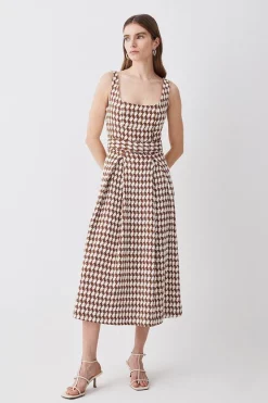 Top 10 🛒 Karen Millen Check Tweed Full 👗 Skirt Midi 👗 Dress - brown 🎉