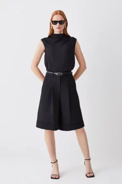 Best deal 🥰 Karen Millen Tall Compact Stretch Turn Up Hem Tailored Walking Shorts - black 🤩