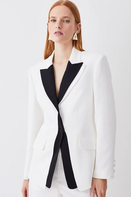 Best Pirce π₯° Karen Millen Compact Viscose Contrast Lapel Double Breasted Blazer - ivory π