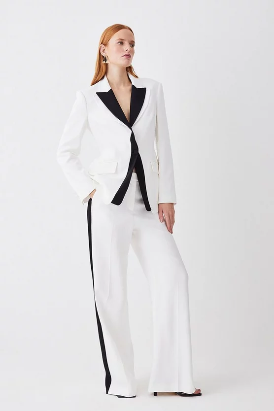 Best Pirce π₯° Karen Millen Compact Viscose Contrast Lapel Double Breasted Blazer - ivory π - Image 2