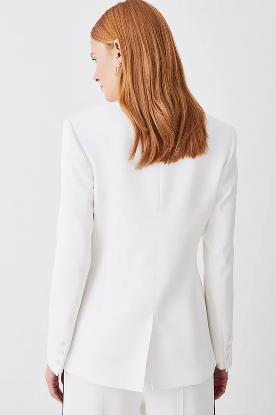 Best Pirce π₯° Karen Millen Compact Viscose Contrast Lapel Double Breasted Blazer - ivory π - Image 3