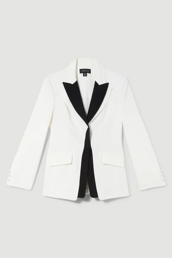 Best Pirce π₯° Karen Millen Compact Viscose Contrast Lapel Double Breasted Blazer - ivory π - Image 4
