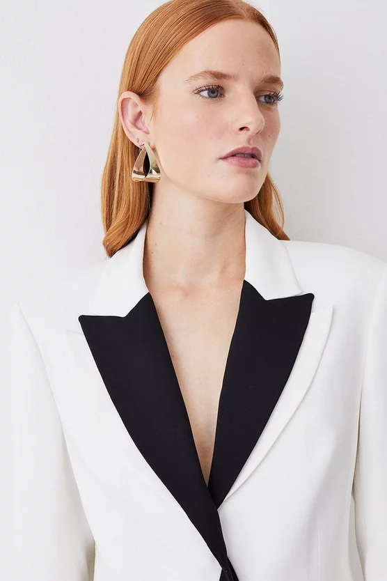 Best Pirce π₯° Karen Millen Compact Viscose Contrast Lapel Double Breasted Blazer - ivory π - Image 5