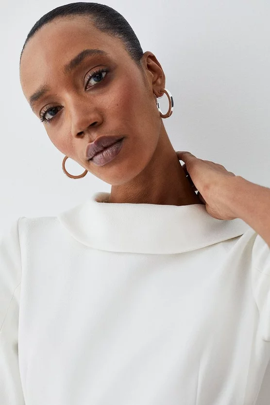 Promo β€οΈ Karen Millen Structured Crepe Roll Neck Dip Hem Midi π Dress π - Image 6