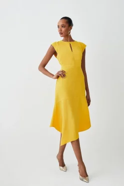Best deal 🧨 Karen Millen Soft Tailored Key Hole Cap Sleeve High Low Midi 👗 Dress ⭐