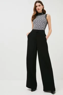 Coupon 🧨 Karen Millen Tall Viscose Satin Back Crepe Wide Leg Trouser 🛒