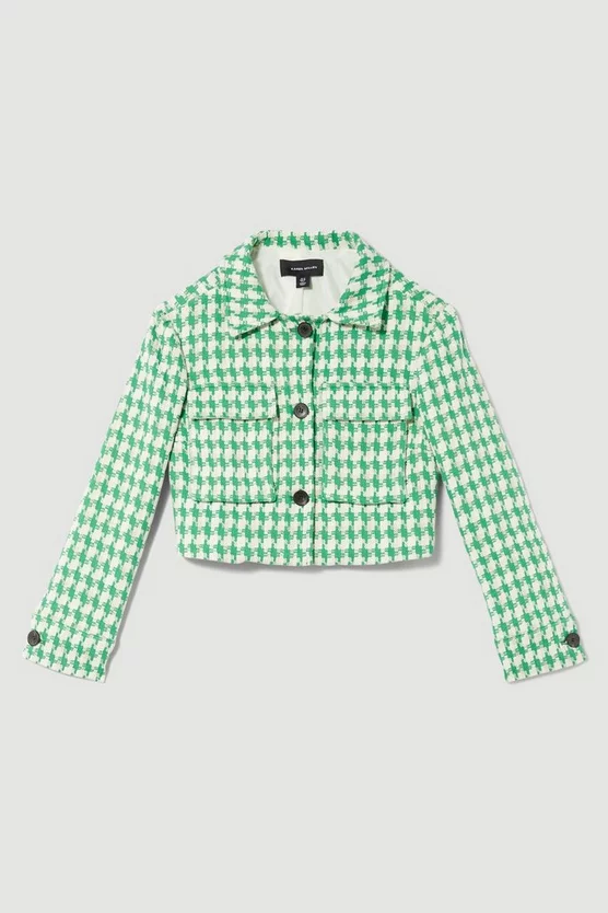 Buy ✔️ Karen Millen Petite Check Tweed Cropped Jacket - green 😍 - Image 4