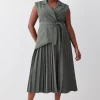 Coupon 🎉 Karen Millen Plus Size Military Pleat Sleeveless Midi 👗 Dress - khaki 💯