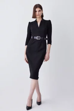 Flash Sale 😍 Karen Millen Structured Crepe Belted Forever Midi 👗 Dress ⌛