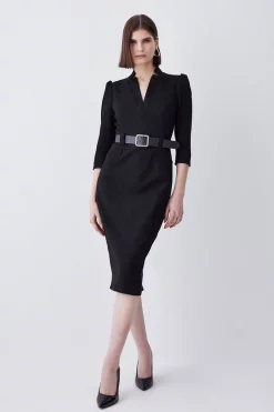 Outlet 🔥 Karen Millen Petite Structured Crepe Belted Forever Midi 👗 Dress 🎁