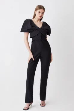 Outlet 🎁 Karen Millen Italian Wool Blend Satin Couture Draped Jumpsuit 🎁