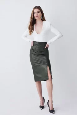 Promo π₯ Karen Millen Leather High Waisted Pencil Midi π Skirt - olive β