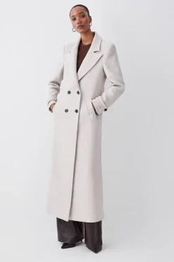 Discount 👏 Karen Millen Italian Wool Double Breasted Maxi 🧥 Coat - oatmeal 🎁